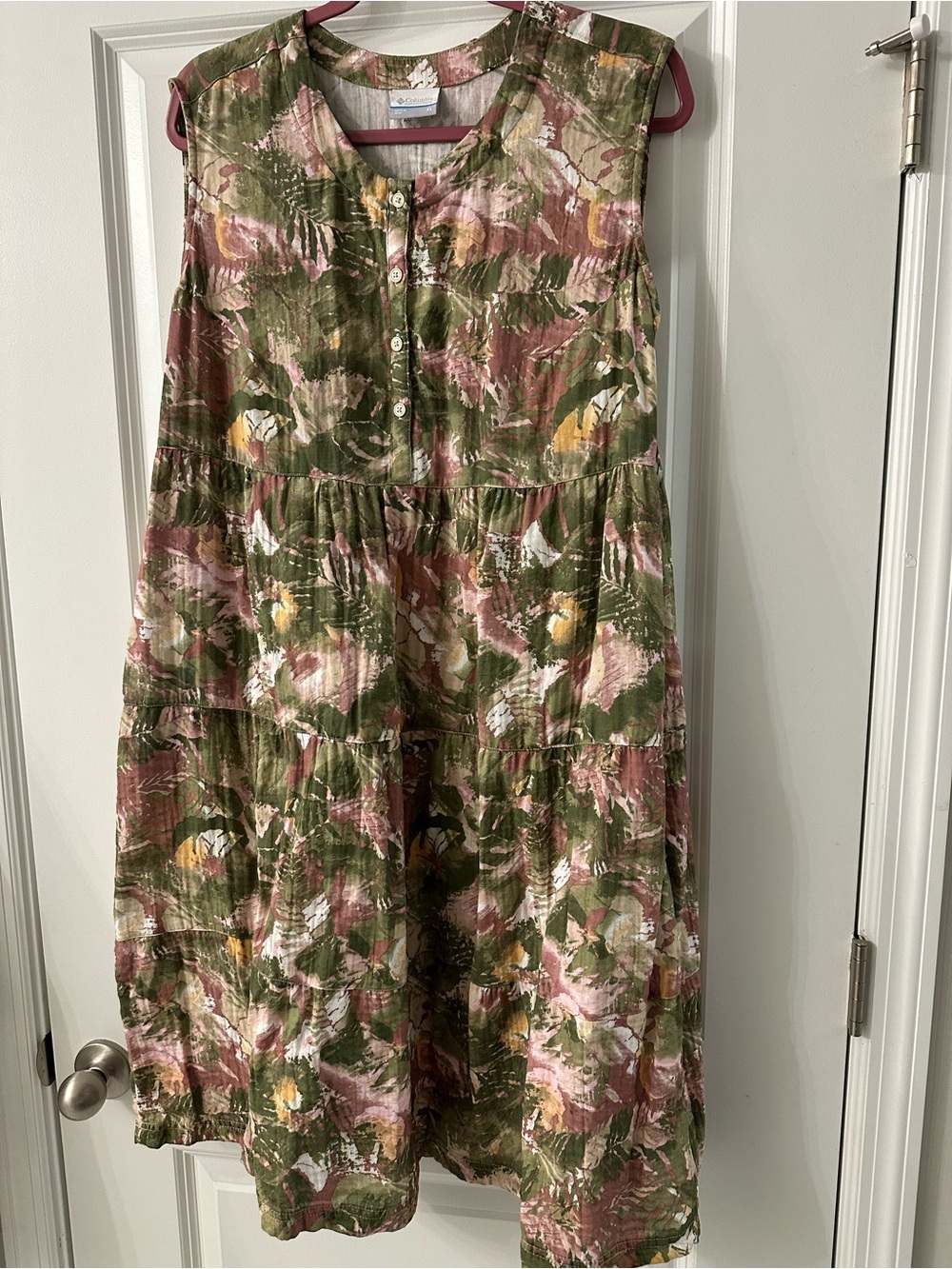 Columbia Olive Green and Pink Floral Midi Dress